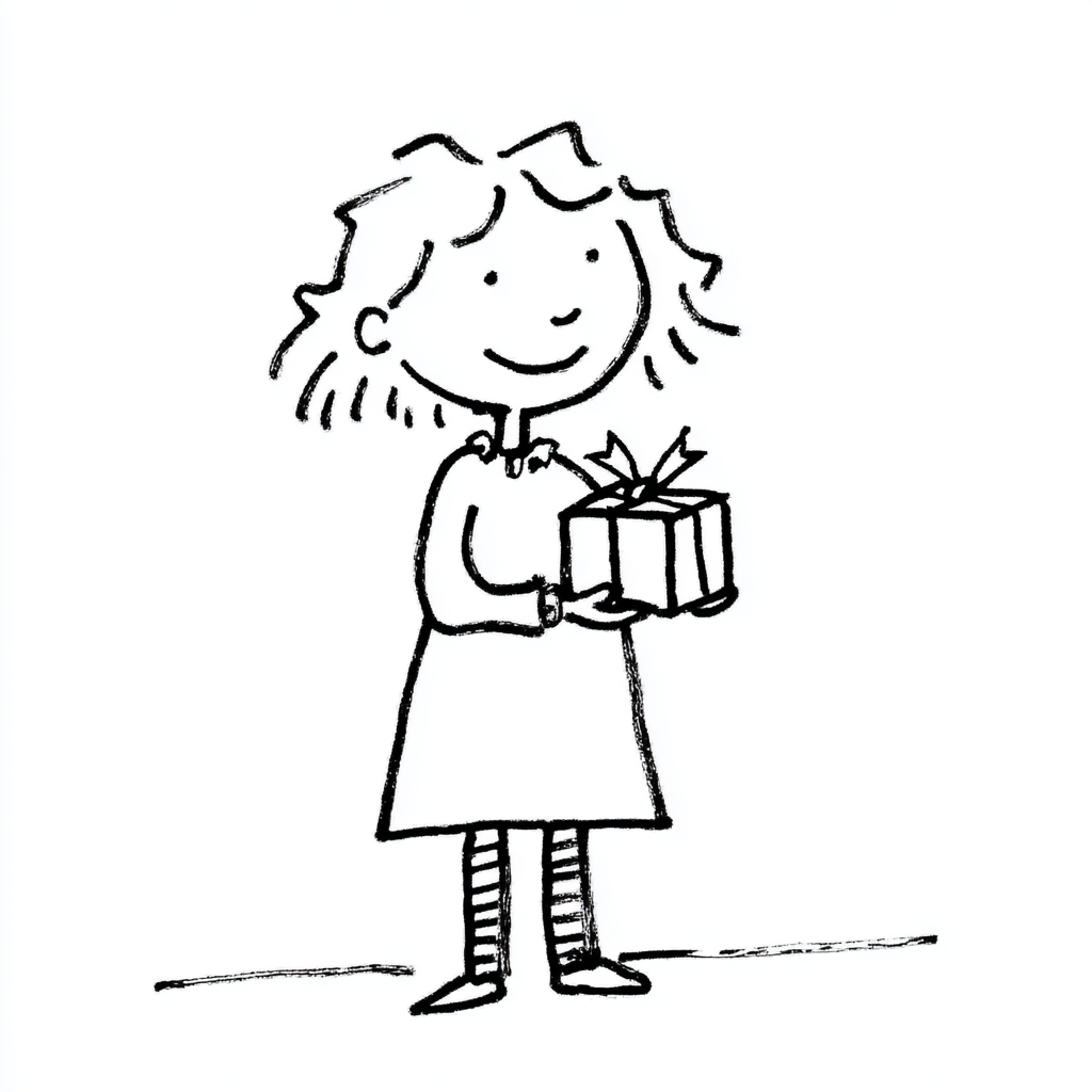 Sketch of a person holding a wrapped present